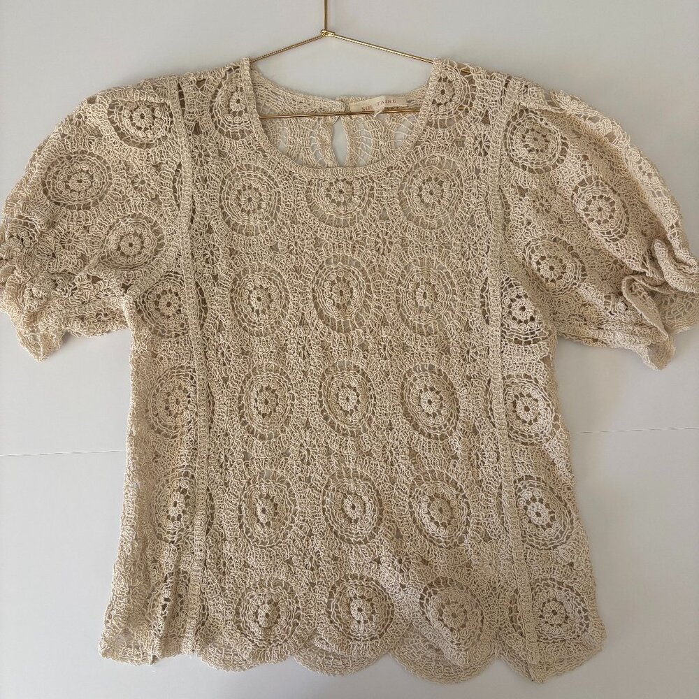 Solitaire Crochet Scalloped Hem Short Sleeve Sweater